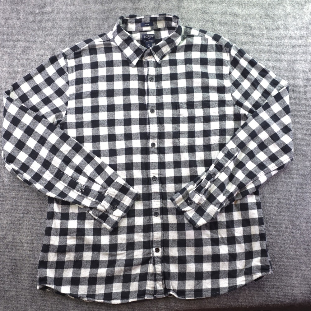 J Crew Flannel Shirt XL Slim Fit Black‎ White Check Button Up Outdoors